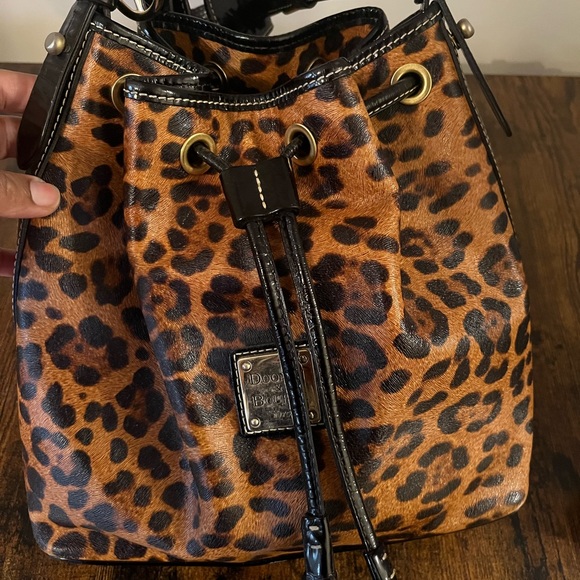 Dooney & Bourke Cheetah Drawstring leather bag; gently used - Picture 2 of 6
